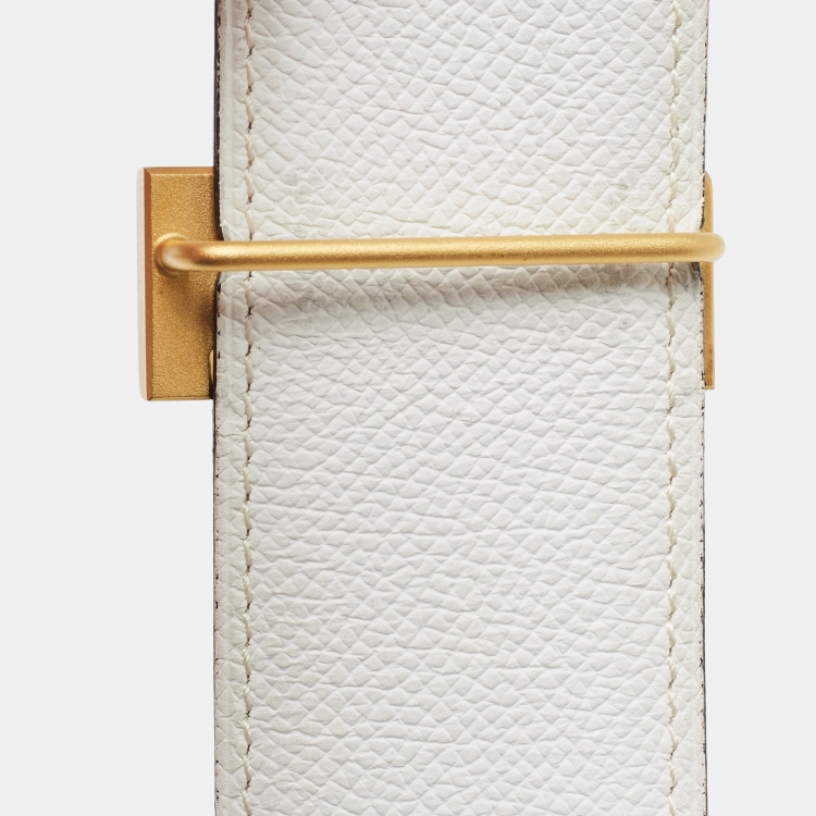 Pre Owned Hermes Blanc Epsom Leather Brushed Constance H Buckle Belt 80 CM