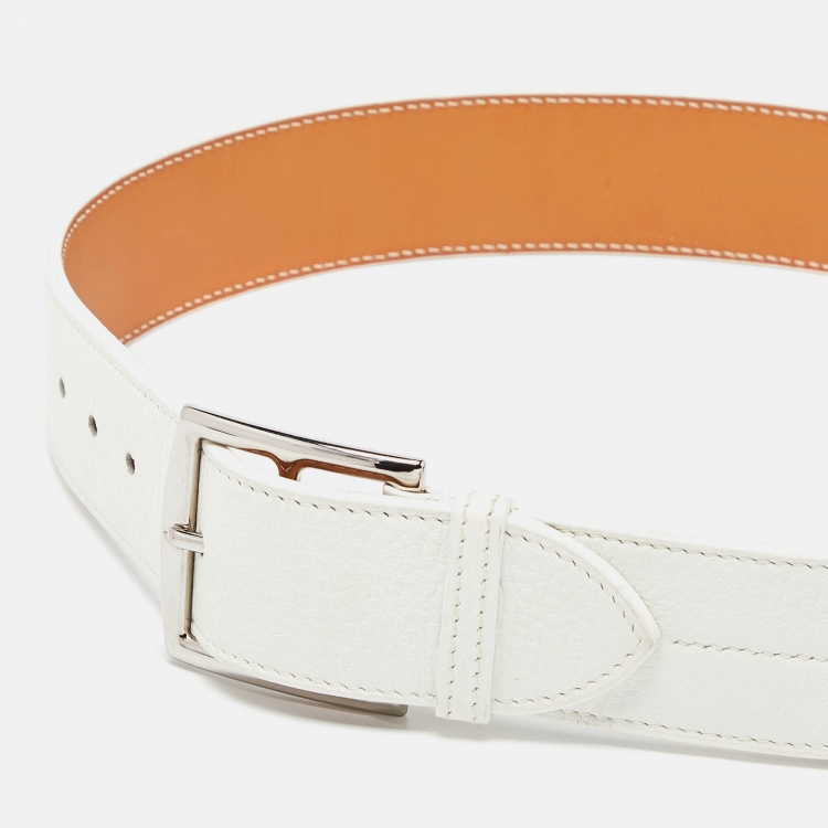 Pre Owned Hermes Blanc Taurillon Clemence Leather Etriviere Belt 90 CM 