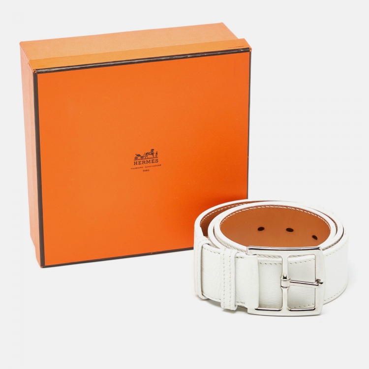Pre Owned Hermes Blanc Taurillon Clemence Leather Etriviere Belt 90 CM 