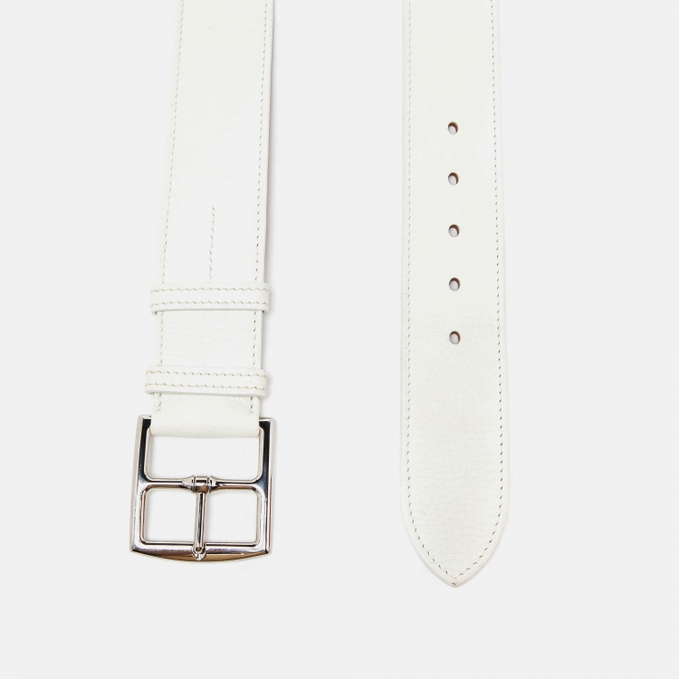 Pre Owned Hermes Blanc Taurillon Clemence Leather Etriviere Belt 90 CM 