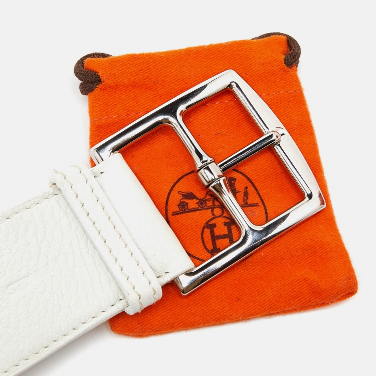 Pre Owned Hermes Blanc Taurillon Clemence Leather Etriviere Belt 90 CM 