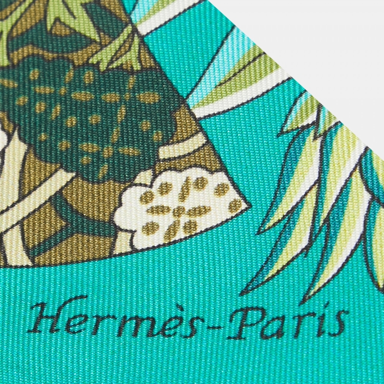Pre Owned Hermès Green Floral Print Silk Twilly