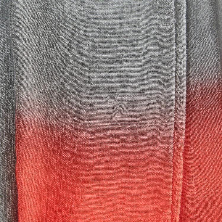 Pre Owned Hermès Grey/Orange Cashmere and Silk Scarf