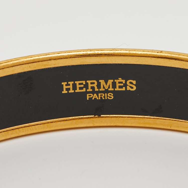 Pre Owned Hermes Caleche Enamel Gold Plated Bangle Bracelet