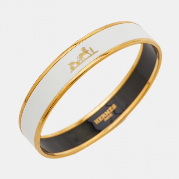 Pre Owned Hermes Caleche Enamel Gold Plated Bangle Bracelet