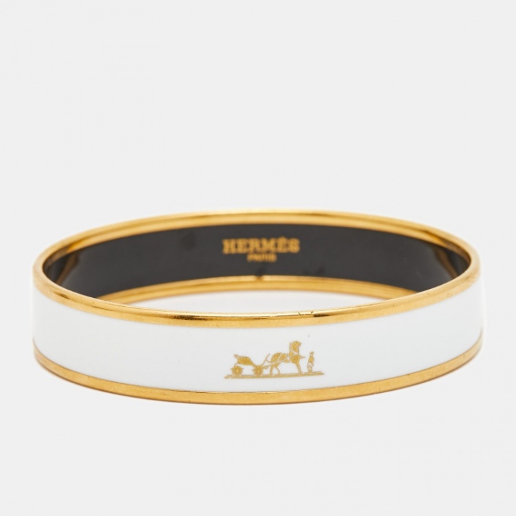 Pre Owned Hermes Caleche Enamel Gold Plated Bangle Bracelet