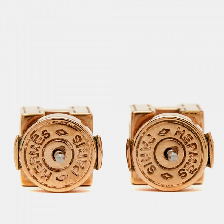 مملوكة مسبقًا Hermes Cage d'H Enamel Gold Plated Stud Earrings