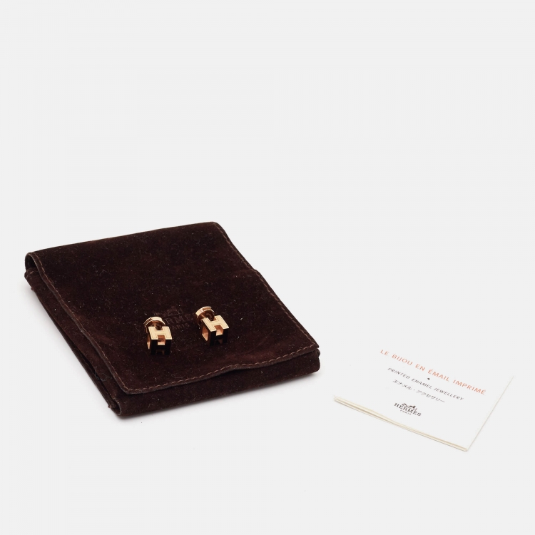 مملوكة مسبقًا Hermes Cage d'H Enamel Gold Plated Stud Earrings