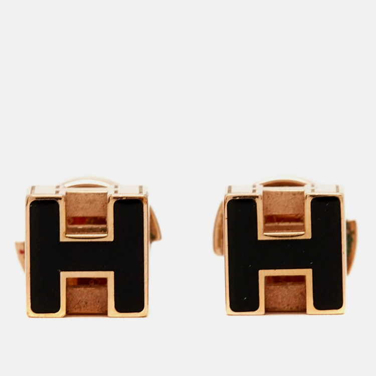 مملوكة مسبقًا Hermes Cage d'H Enamel Gold Plated Stud Earrings