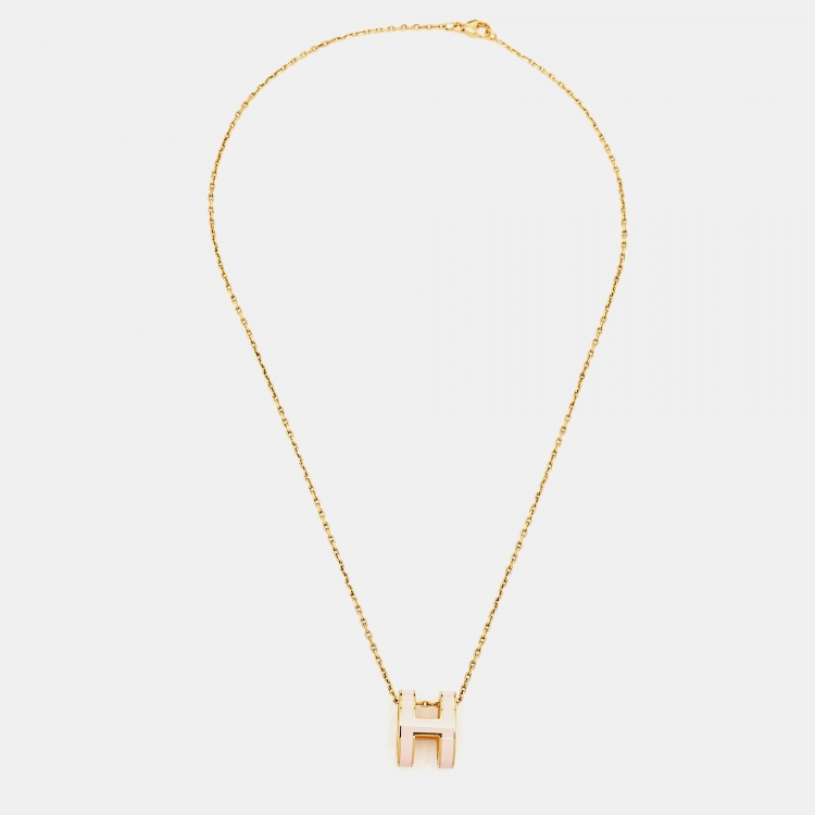 Pre Owned Hermès Pop H Enamel Gold Plated Pendant Necklace