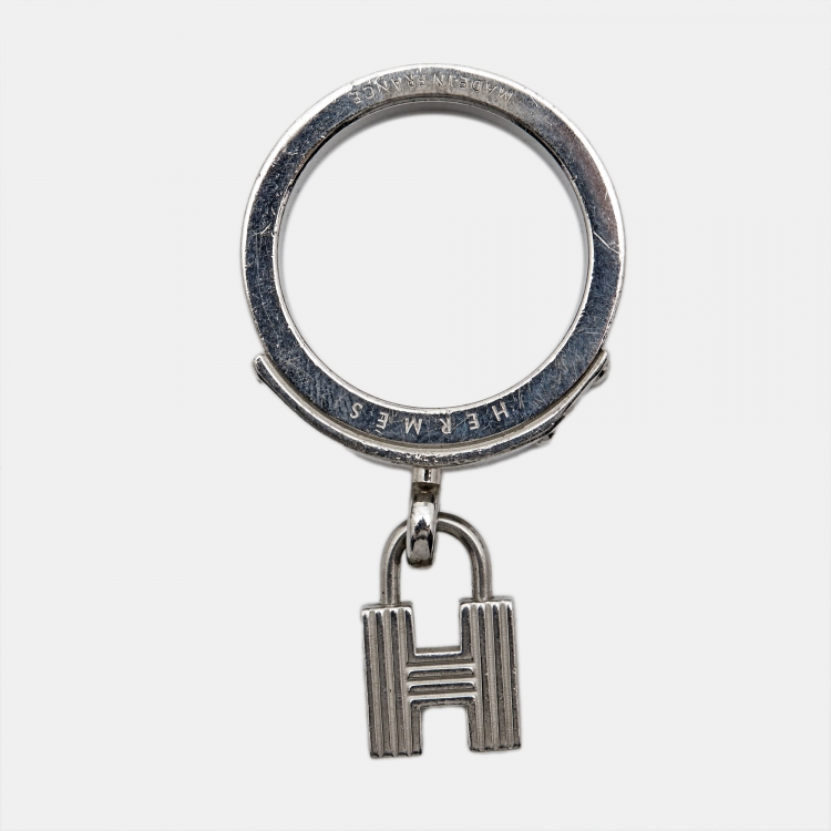 Pre Owned Hermes Kelly Cadena Leather Silver Tone Scarf Ring