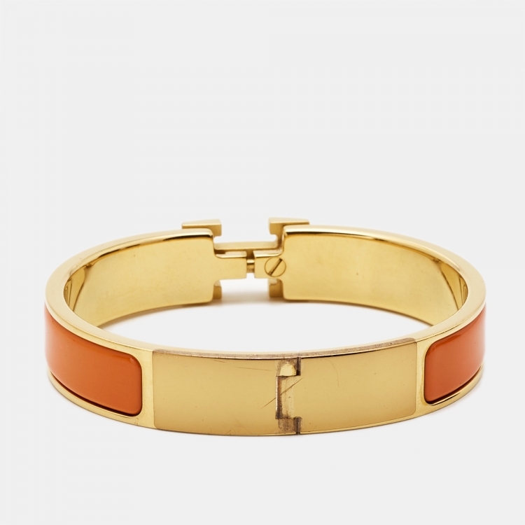 مملوكة مسبقًا Hermes Clic H Orange Enamel Gold Plated Bracelet