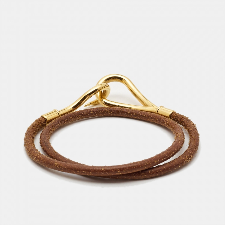مملوكة مسبقًا Hermes  Jumbo Hook Leather Gold Plated Bracelet