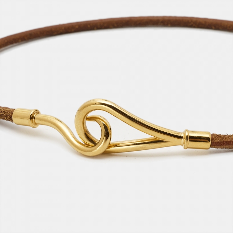 مملوكة مسبقًا Hermes  Jumbo Hook Leather Gold Plated Bracelet