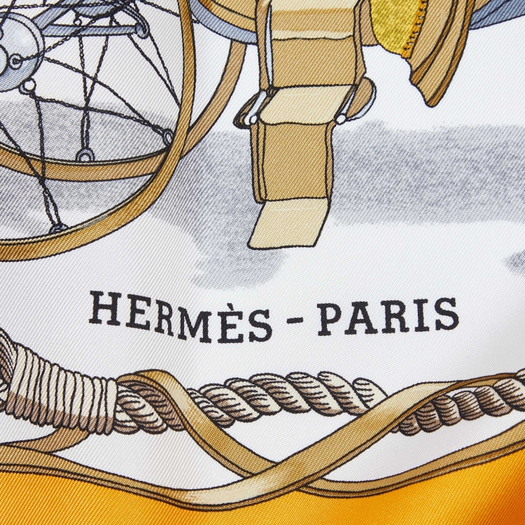 Pre Owned Hermes White/Yellow Bateau A Vapeur De Jouffroy D’Abbans 1784 Silk Scarf