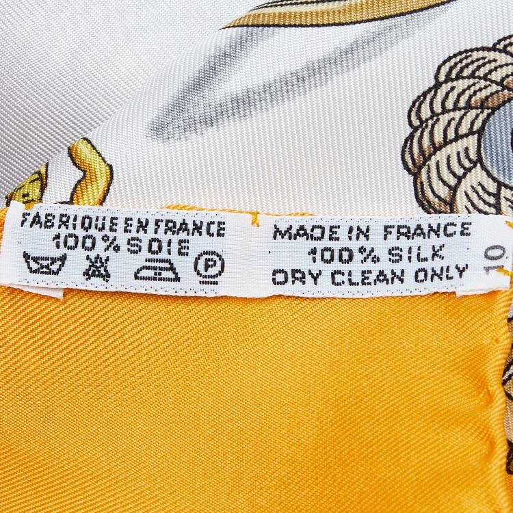 Pre Owned Hermes White/Yellow Bateau A Vapeur De Jouffroy D’Abbans 1784 Silk Scarf