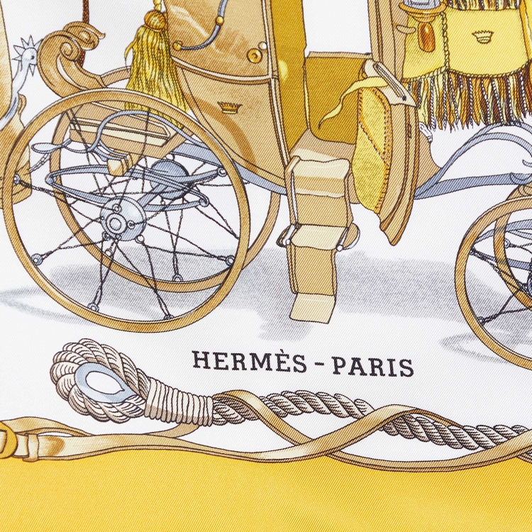 Pre Owned Hermes White/Yellow Bateau A Vapeur De Jouffroy D’Abbans 1784 Silk Scarf