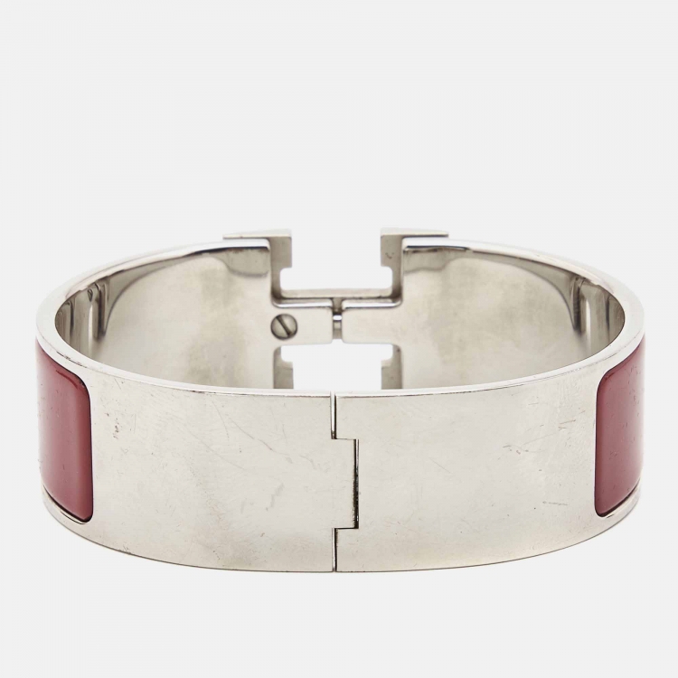 Pre Owned Hermes Clic Clac H Enamel Palladium Plated Bracelet