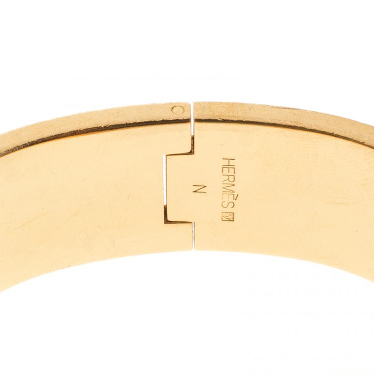 Pre Owned Hermes Clic Clac H Wide Grey Enamel Gold Plated Bracelet