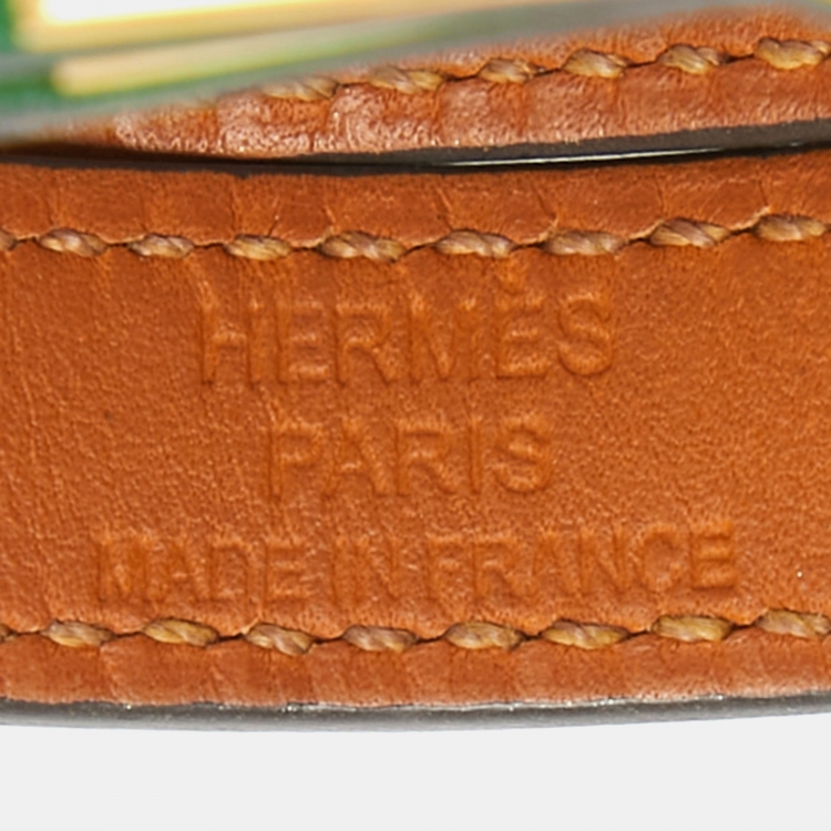 Pre Owned Hermes Mini Kelly Green Leather Gold Plated Wrap Bracelet 