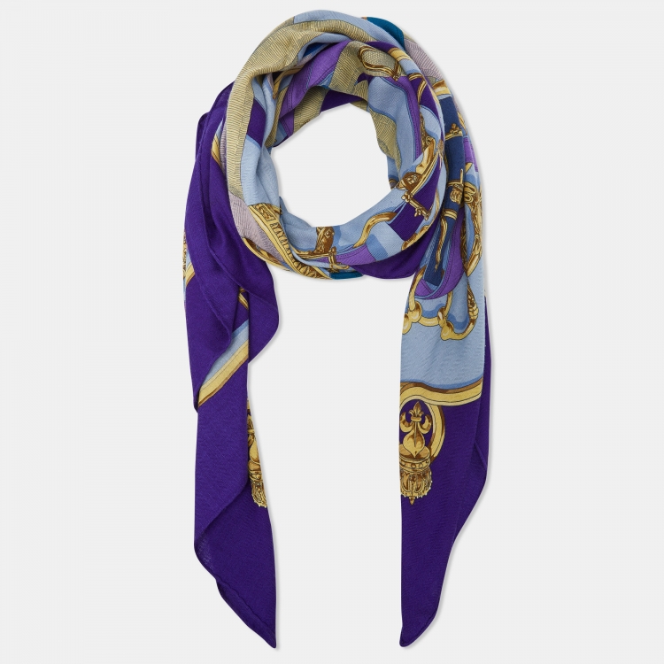 Pre Owned Hermès Blue/Purple Cavalcadour Cashmere & Silk Shawl