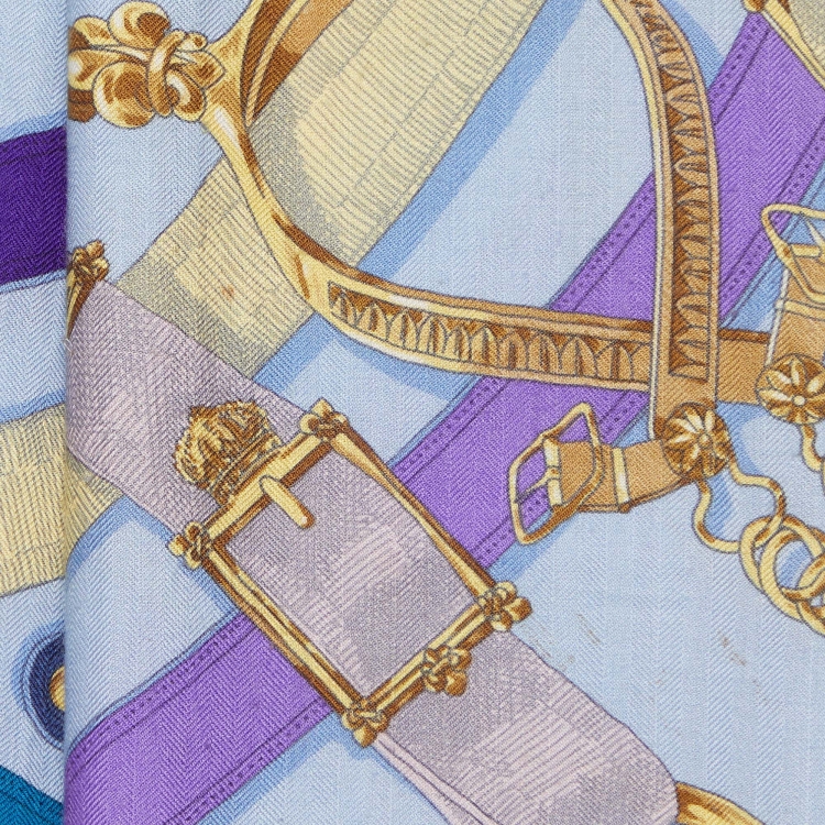 Pre Owned Hermès Blue/Purple Cavalcadour Cashmere & Silk Shawl