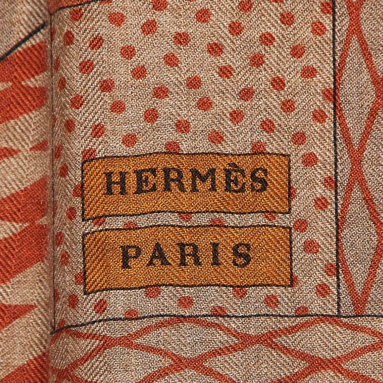 Pre Owned Hermes Brown Cashmere Grand Theatre Nouveau Gris Chine Scarf