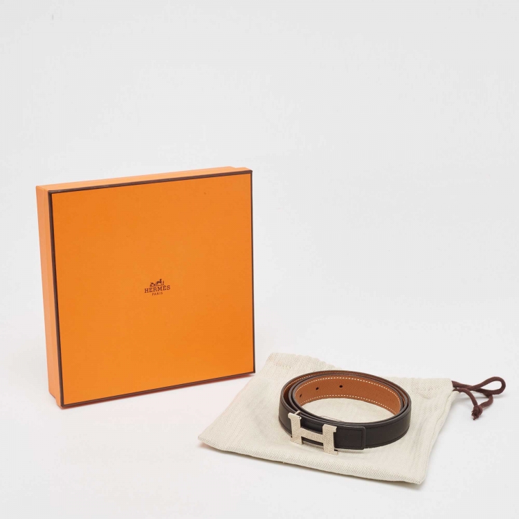 Pre Owned Hermes Noir/Gold Swift and Epsom Leather Constance Reversible Belt 80 CM