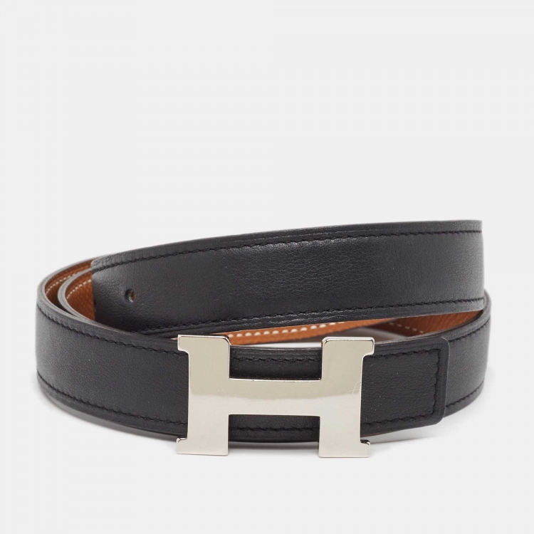 Pre Owned Hermes Noir/Gold Swift and Epsom Leather Constance Reversible Belt 80 CM