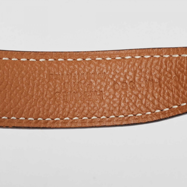 Pre Owned Hermes Noir/Gold Swift and Epsom Leather Constance Reversible Belt 80 CM