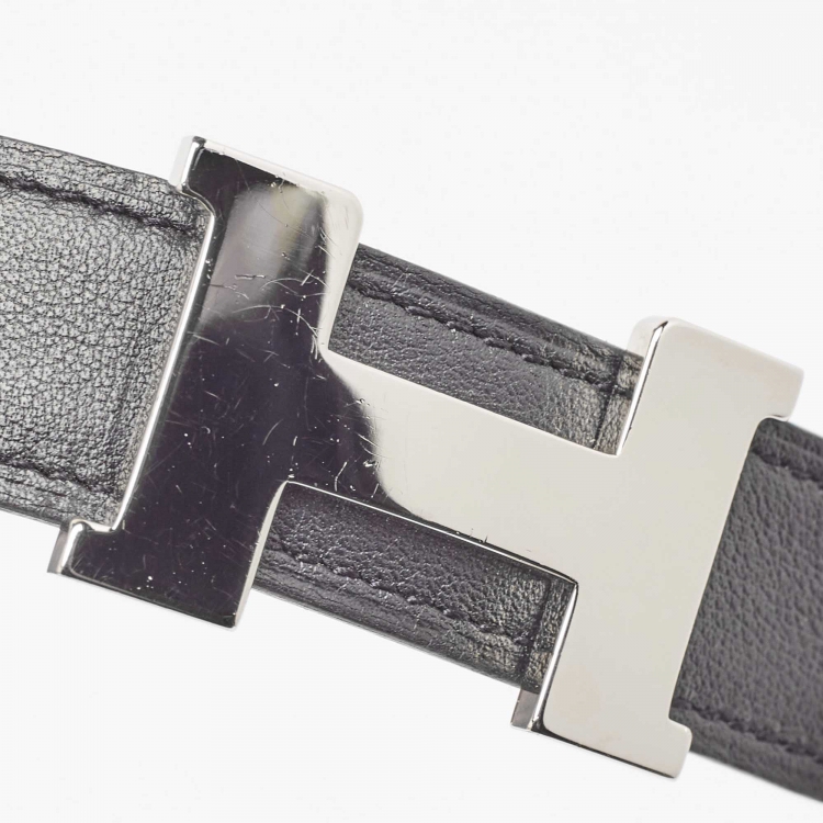 Pre Owned Hermes Noir/Gold Swift and Epsom Leather Constance Reversible Belt 80 CM