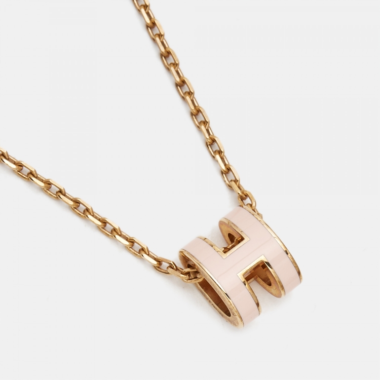 Pre Owned Hermes Pop H Enamel Gold Plated Necklace