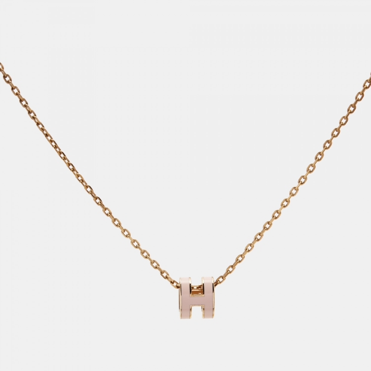 Pre Owned Hermes Pop H Enamel Gold Plated Necklace