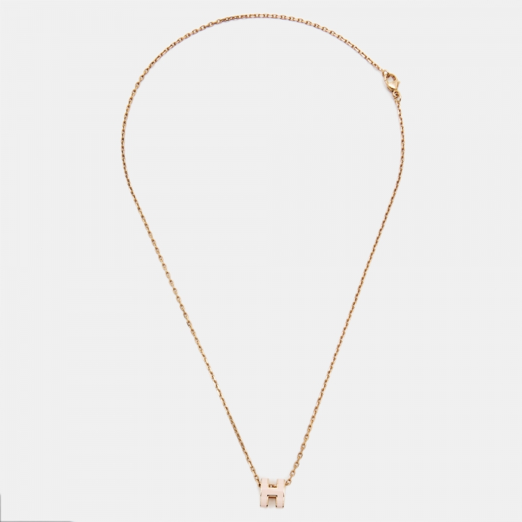 Pre Owned Hermes Pop H Enamel Gold Plated Necklace