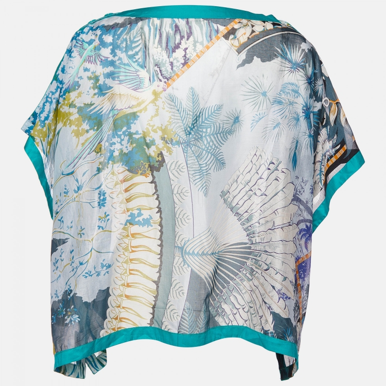 Pre Owned Hermes Multicolor Printed Silk Kaftan Top L