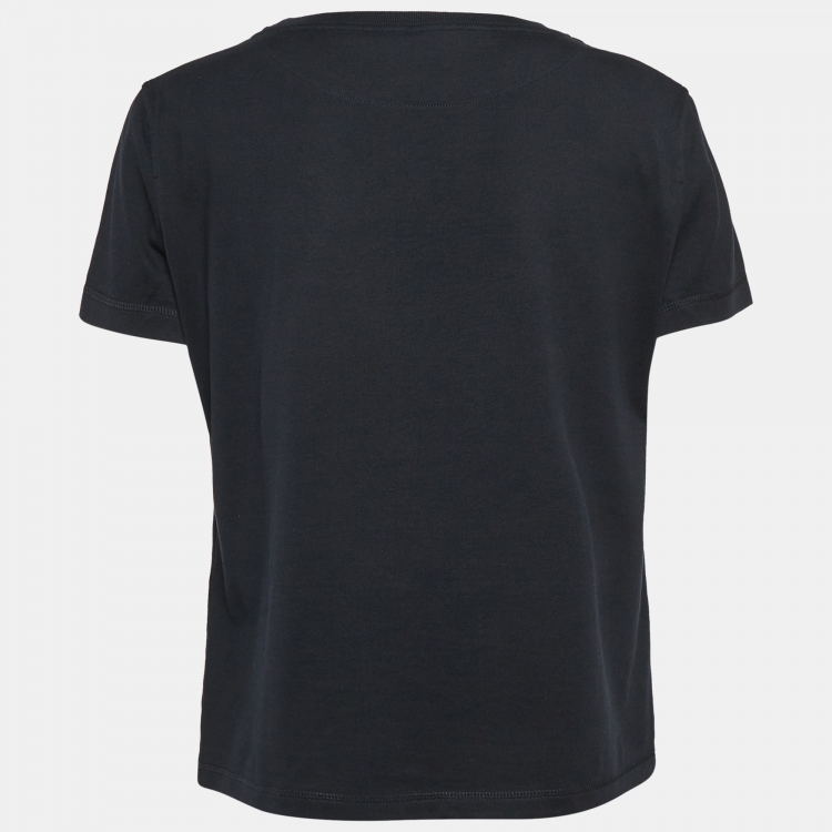 Pre Owned Hermes Black Embroidered Pocket Cotton T-Shirt M