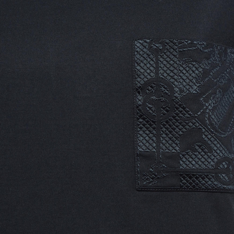 Pre Owned Hermes Black Embroidered Pocket Cotton T-Shirt M