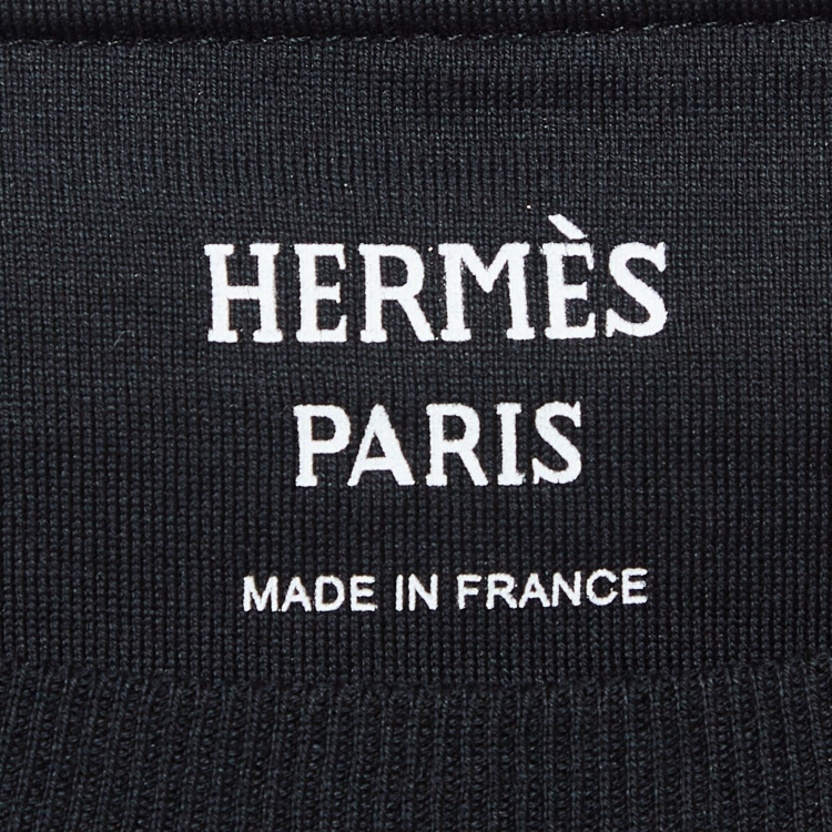 Pre Owned Hermes Black Embroidered Pocket Cotton T-Shirt M