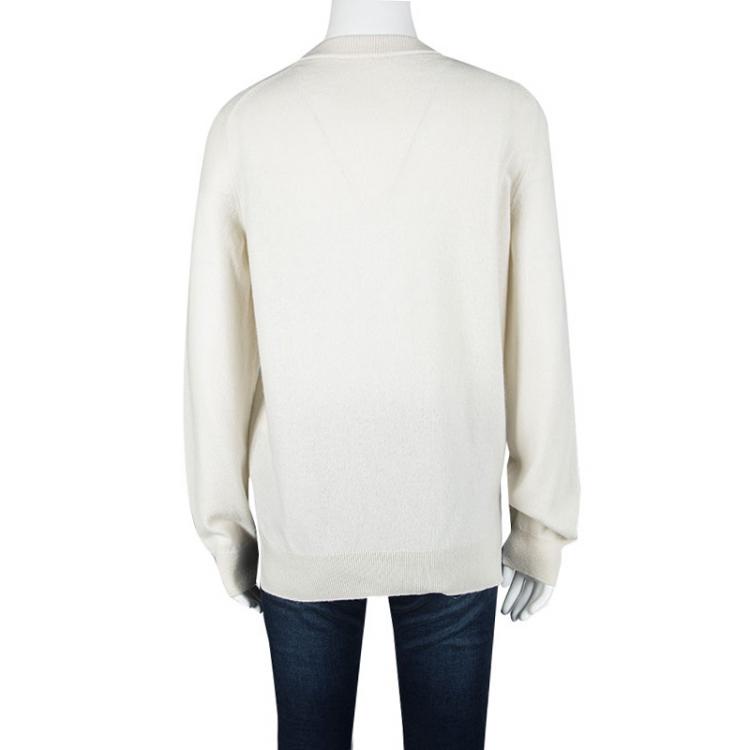 Pre Owned Hermes Cream Perforated Knit Detail Cashmere Sweater M