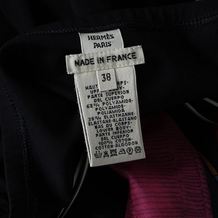 Pre Owned Hermes Black Printed Strapless Dress M