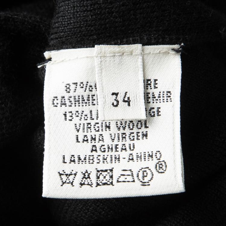 Pre Owned Hermes Black Aztec Pattern Cashmere and Wool Leather Trim Oversized Tunic S 