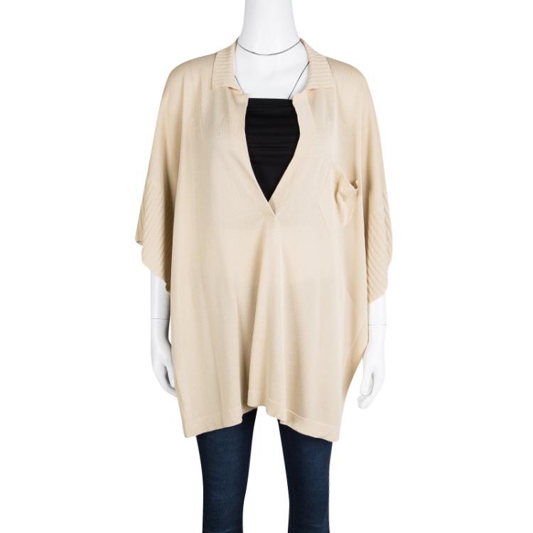 Pre Owned Hermes Beige Knit Open Side Detail Oversized Top L
