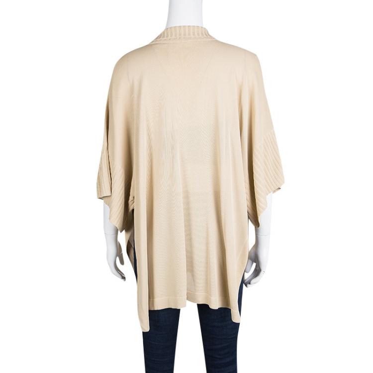 Pre Owned Hermes Beige Knit Open Side Detail Oversized Top L