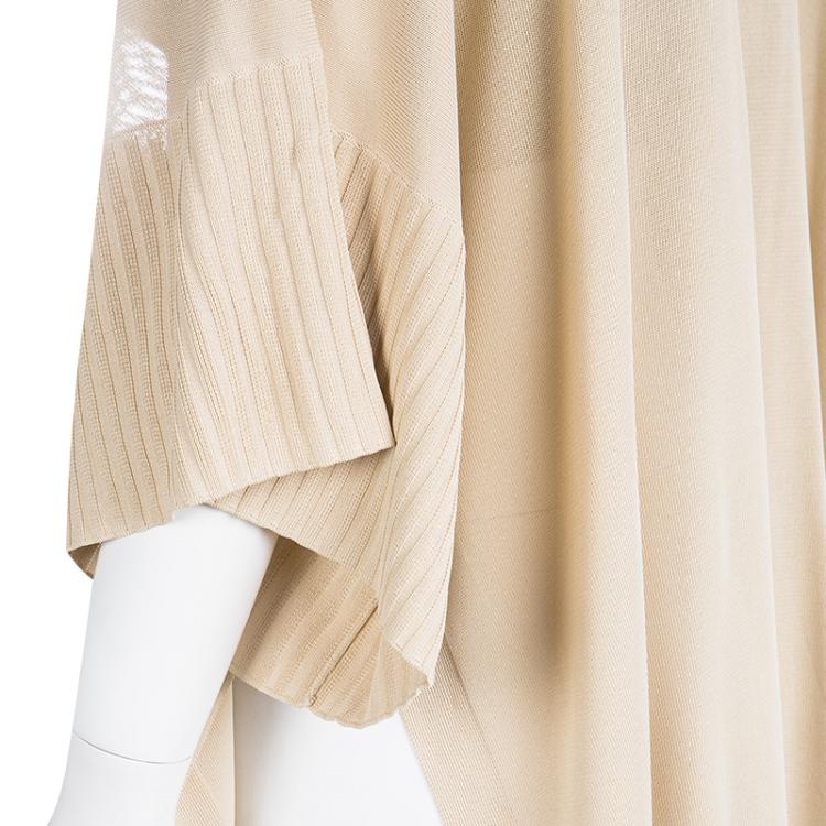 Pre Owned Hermes Beige Knit Open Side Detail Oversized Top L