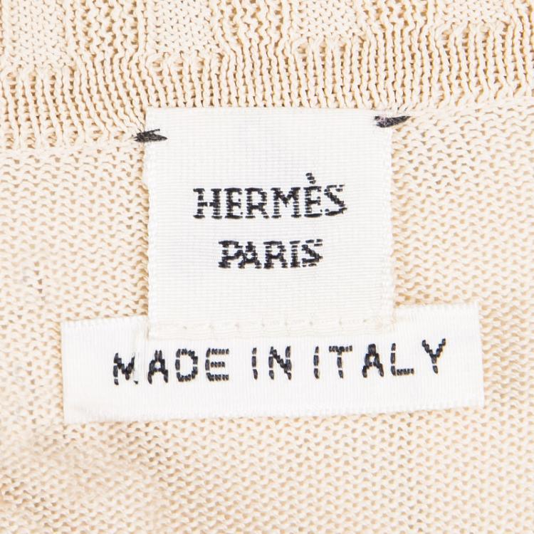 Pre Owned Hermes Beige Knit Open Side Detail Oversized Top L