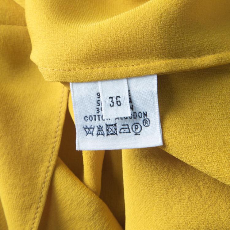 Pre Owned Hermes Mustard Yellow Silk Contrast Trim Short Sleeve Top S
