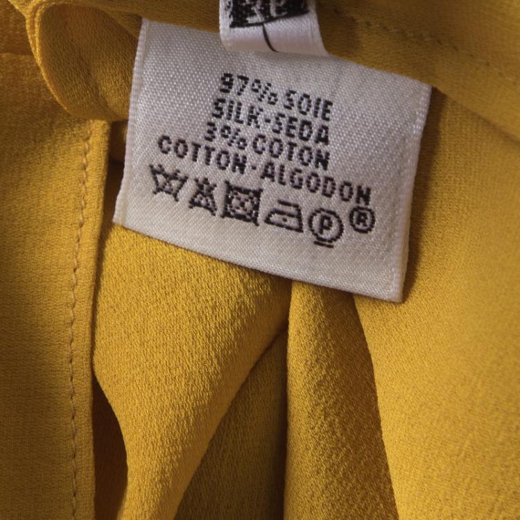 Pre Owned Hermes Mustard Yellow Silk Contrast Trim Short Sleeve Top S