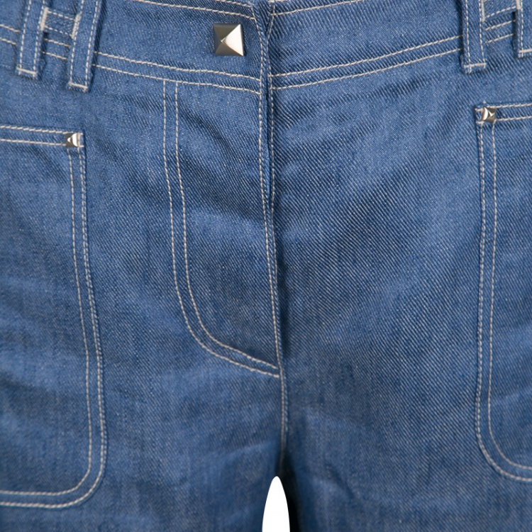 Pre Owned Hermes Blue Linen High Waist Flared Pants M