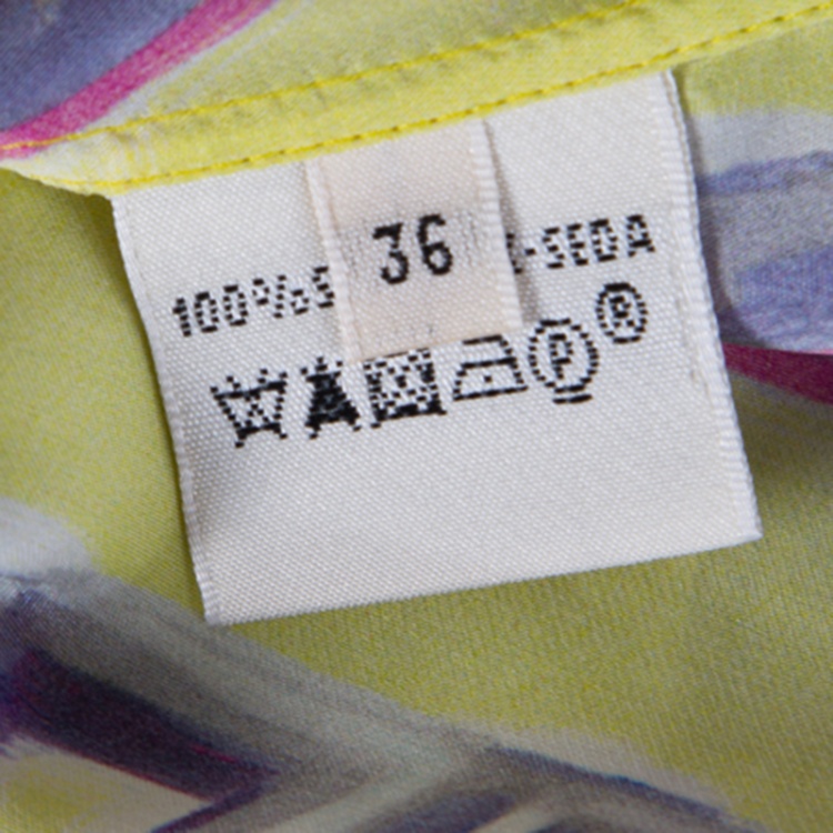 Pre Owned Hermes Yellow Silk Chain Printed Front Tie Long Sleeve Shirt S