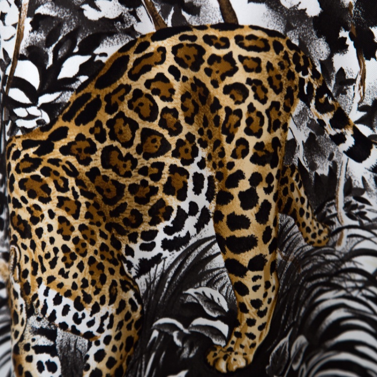 Pre Owned Hermes Cream Jungle Love Print Silk and Cashmere Tunic Dress M